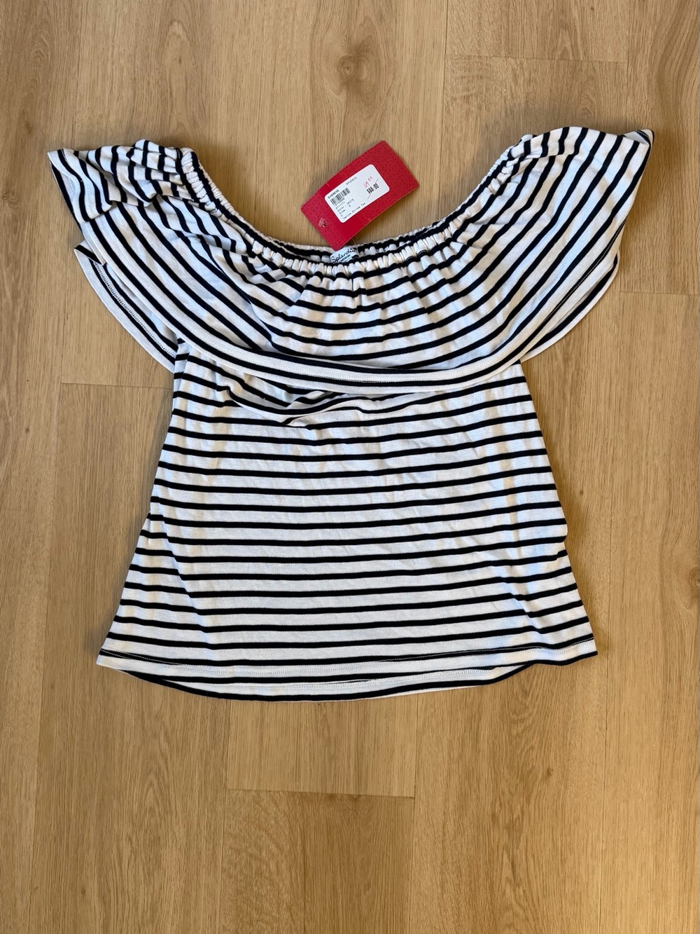 Off-Shoulder Navy & White Striped Women’s Top